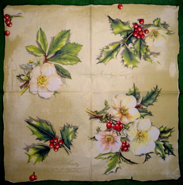 004 Christmas Flowers - 3-ply (cream/red) - Ihr